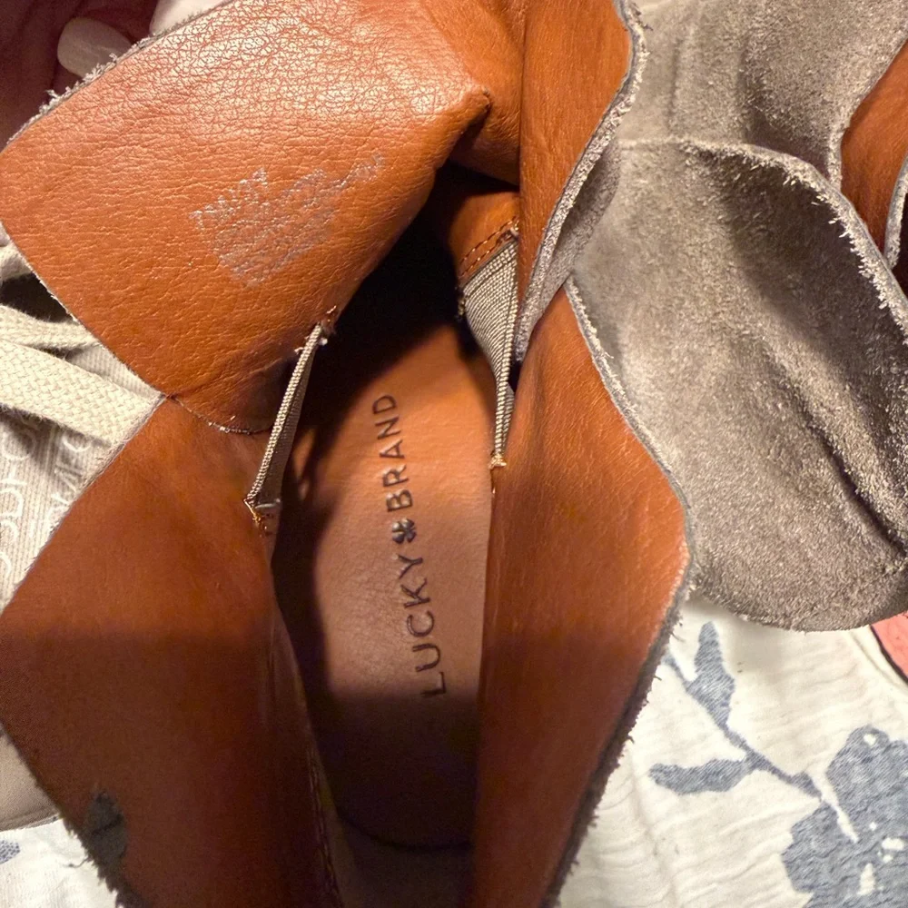 Lucky Brand Taupe Suede Ankle Booties